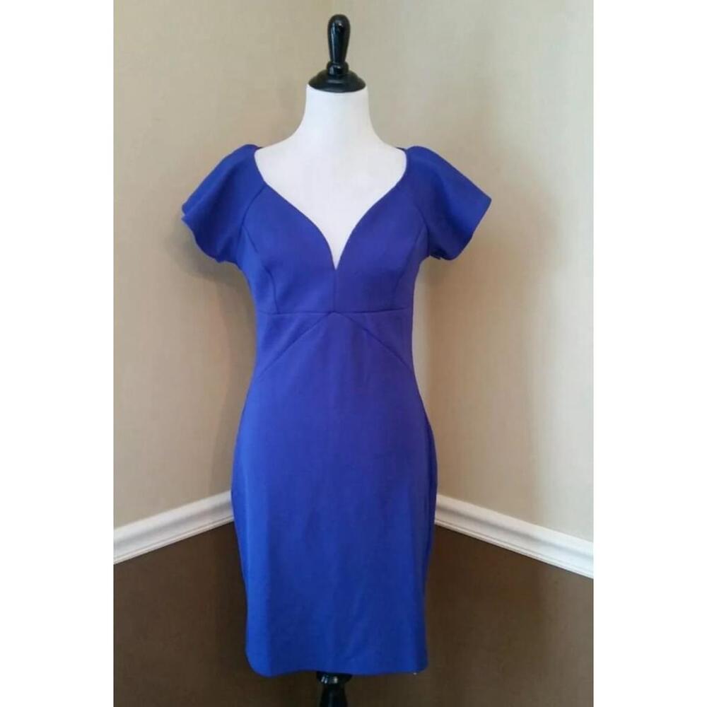 Mystic Modcloth Cobalt Blue Sheath Ribbed Flutter Sleeve Dress Small Medium